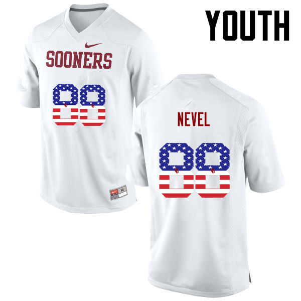 Youth Oklahoma Sooners #88 Chase Nevel College Football USA Flag Fashion Jerseys-White - Click Image to Close